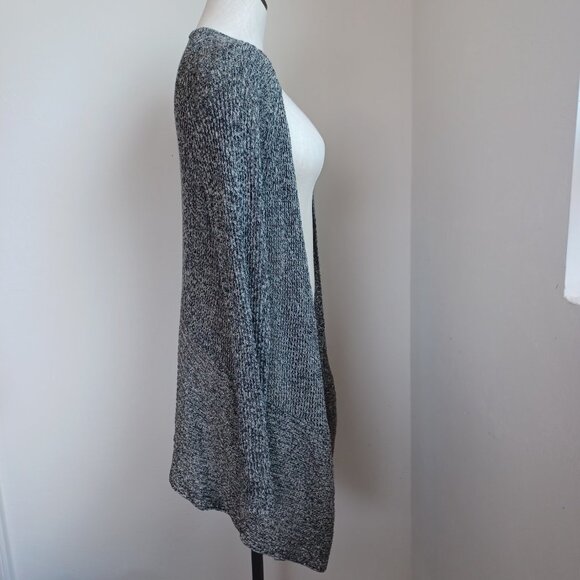 Eileen Fisher Cardigan Sweater Open Knit Linen Wool Blend Dark Neutral Womens L - Picture 9 of 13